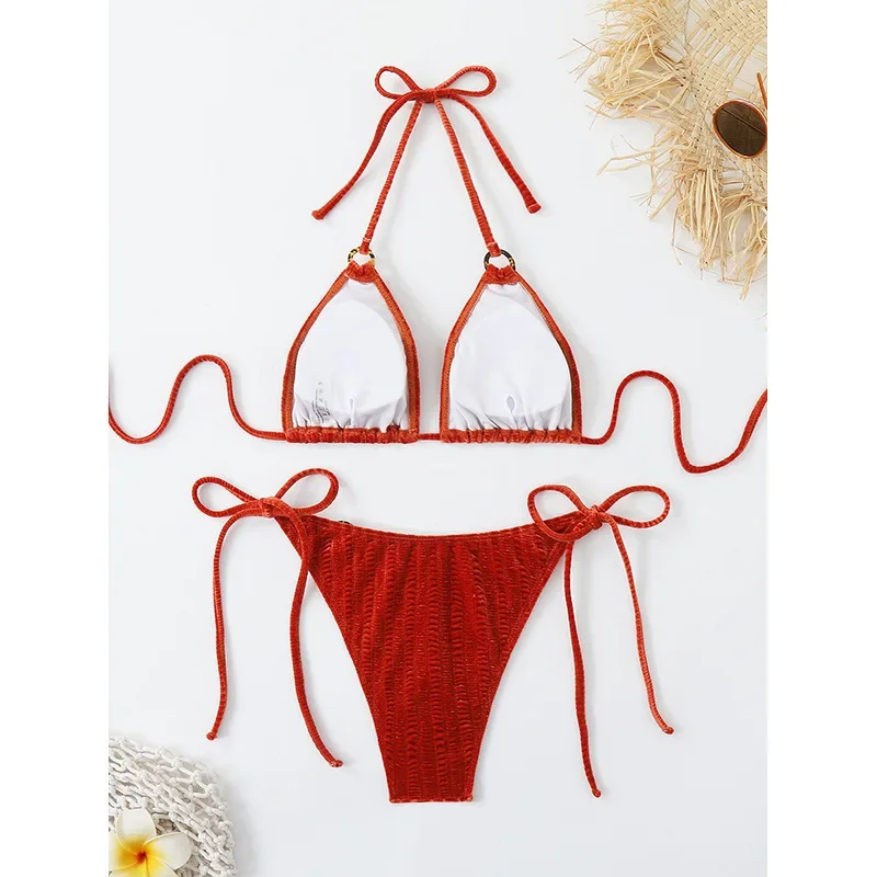 Microbikini rojo 2025, Bikini brasileño con Tanga, traje de baño de dos piezas para mujer, traje de baño triangular, ropa de playa femenina de verano