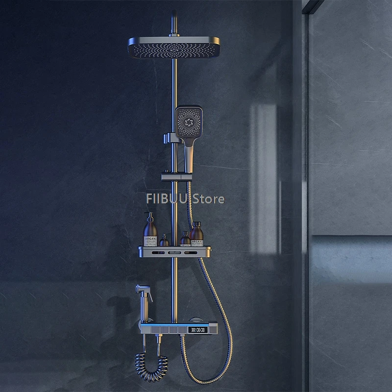 

Digital Temperature Display Shower Set Large Panel Showerhead Shower System Modern Smart Water Saving Shower Sets Bathroom Parts