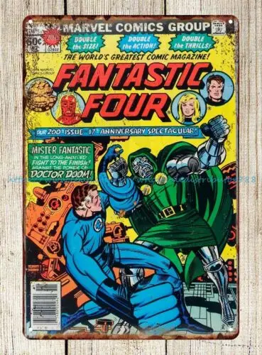 reproduction wall decor fantastic four Comics 1980s  metal tin sign