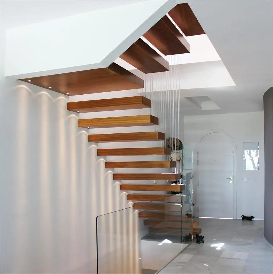 Modern LED Floating Staircase Sensor Light Custom Timber Steps Open Riser Mono Beam for Indoor Use Smart Lighting for USA Canada