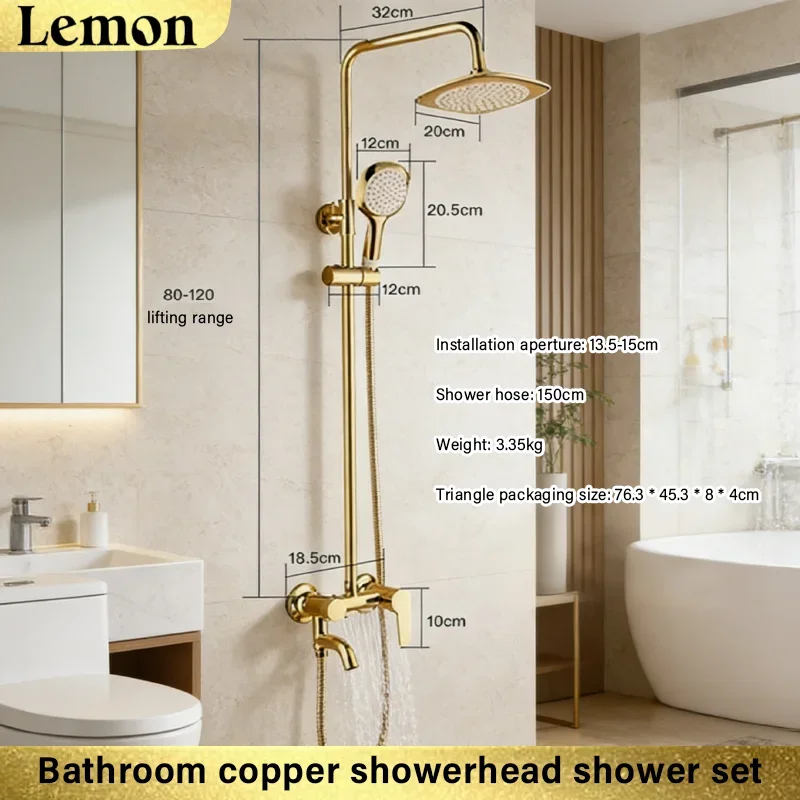 Lemo Brushed Gold Thermostatic Shower Set Bathroom Shower System Bath Shower Faucet Set Square Rainfall Top Shower Faucets