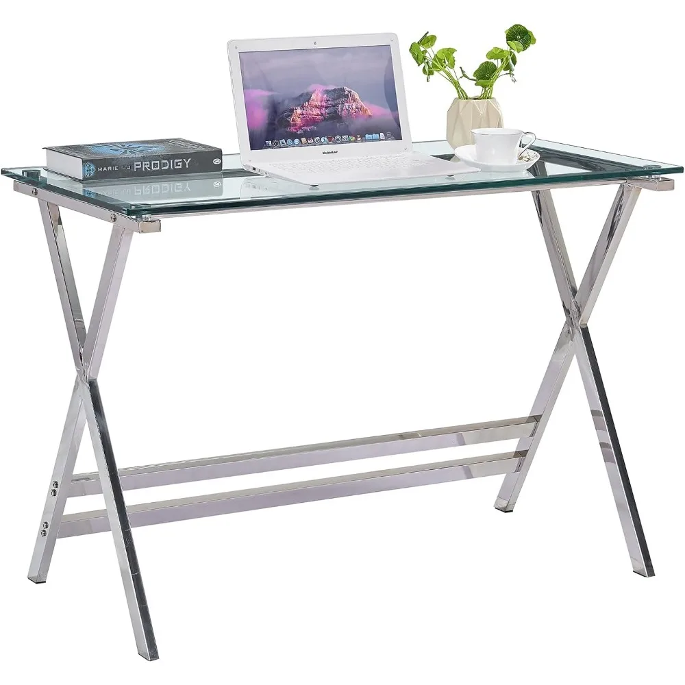 

Glass Computer Desk, Small Modern - Gaming, Study and Workstation Desks for Small Spaces 43.3 x 21.6 x 29.9