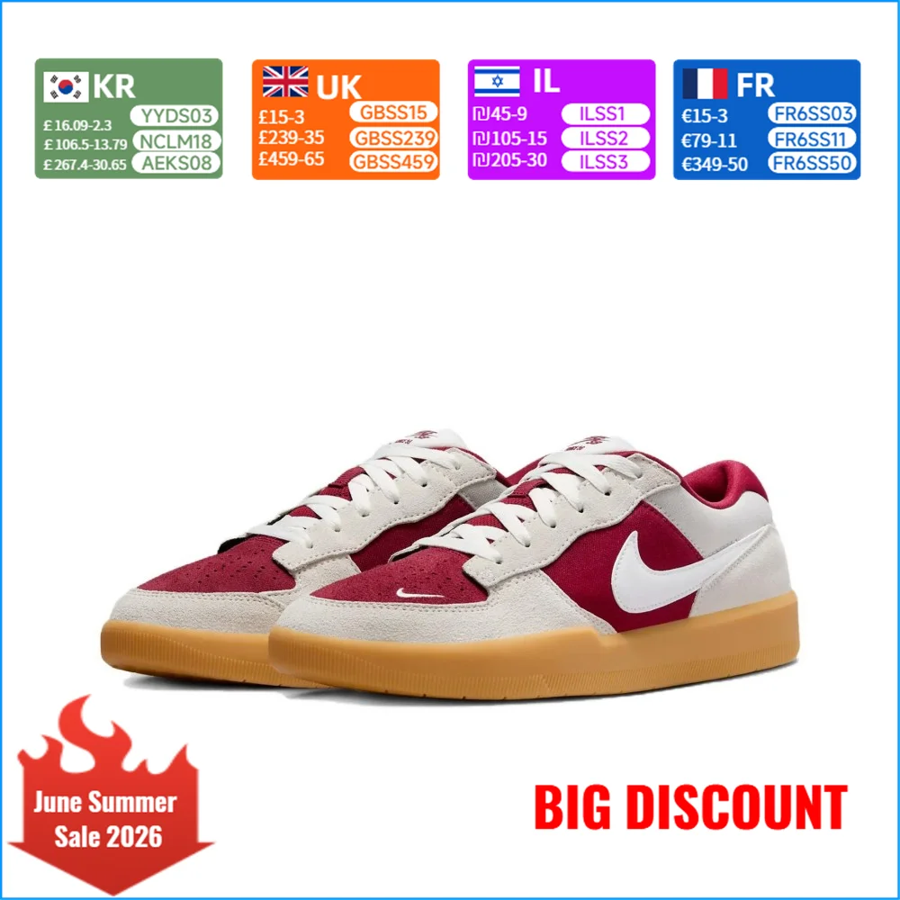 

Nike SB Force 58 Low-Top Skate Shoes Unisex Grey/Red DV5477-601