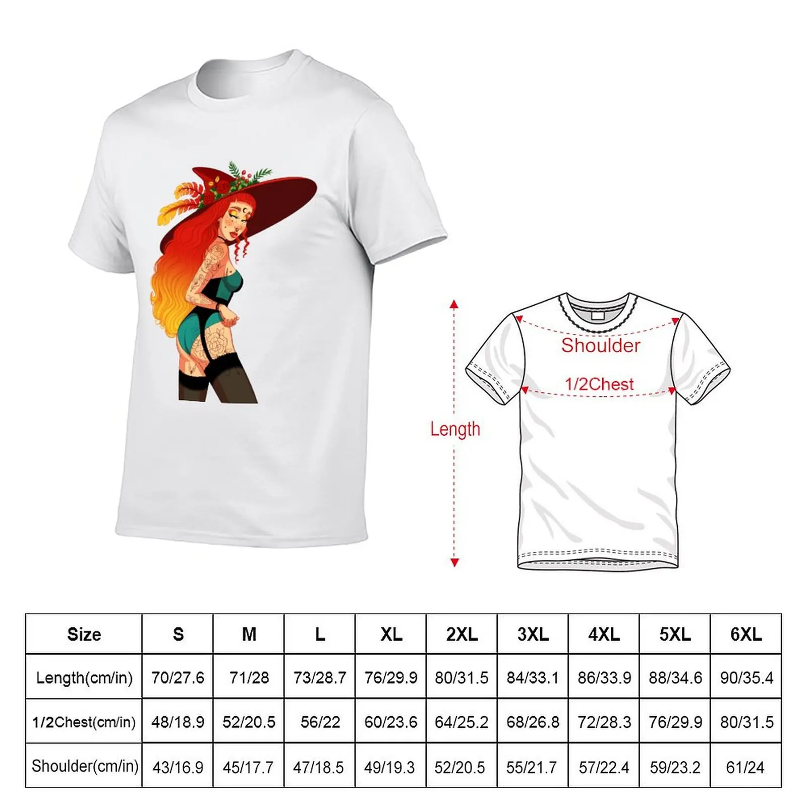 Red Pinup Witch T-Shirt Big Size Short Sleeve Casual Top