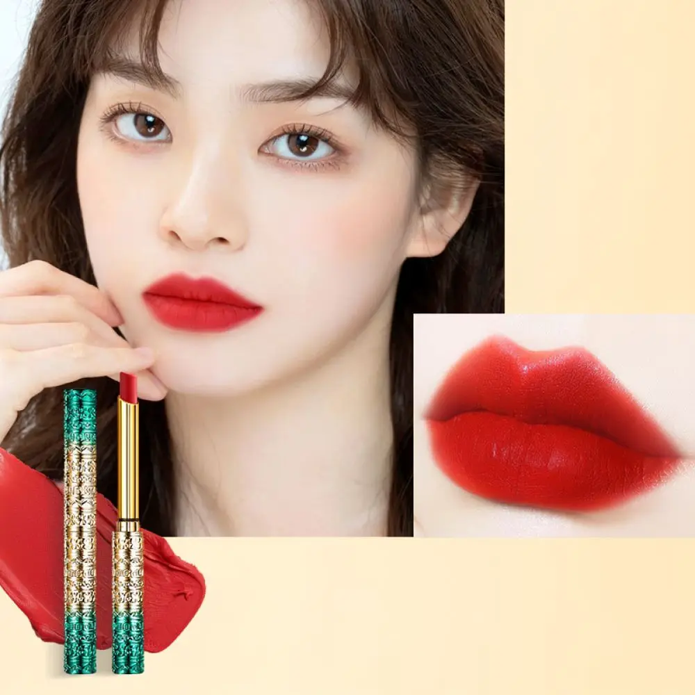 For Jiao Zhi Wu Yu Velvet Matte Lip Tint Retro Flower Carved Slim Tube Waterproof Long Wearing Makeup Cosmetic