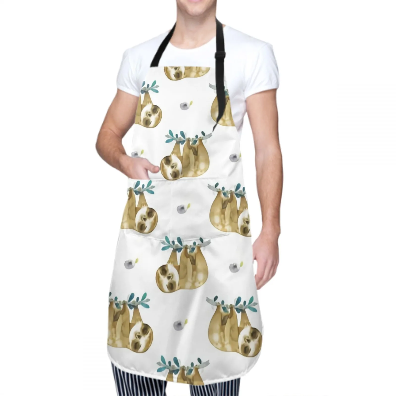 Blue Tree Waterproof Apron with 2 Pockets Kitchen Chef Apron Sloth Apron for Hair Brushing Cooking Baking Painting Gardening