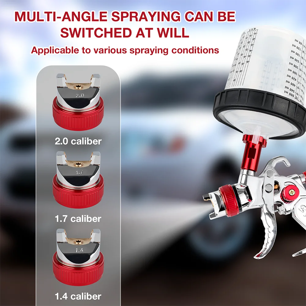 HVLP Spray Gun with1.4/1.7/2.0mm Nozzle Set for Car Primer/Wall Paint/Furniture Surface Spraying High Atomization Painting Tool