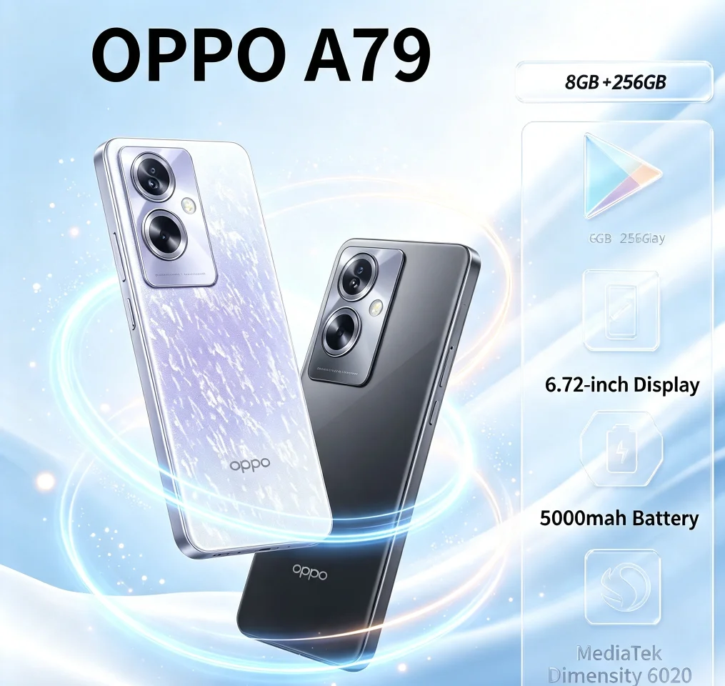 2026 OPPO A79 Global Unlocked Smartphone 8GB RAM 256GB ROM Dual‑SIM 6.2'' FHD+ Waterdrop Display MediaTek Helio P60 AI