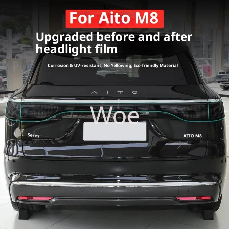 Woe For 2025 AITO M8 Full Set Headlight Protective Film, 6PCS TPU Front & Rear Lamp Cover, Clear Anti-Scratch Tail Light Guard K