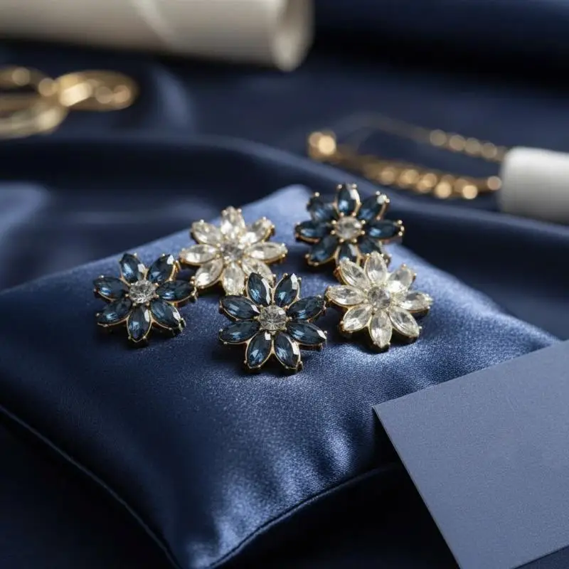 Glamorous Flower Rhinestone Buttons Luxury Inlaid Crystal Embellishments for Clothing DIY Wedding Dress Decor