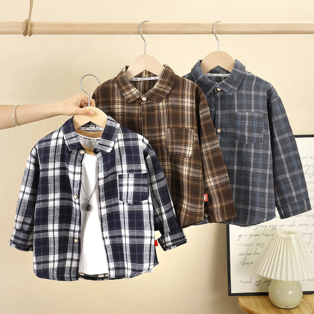 1PCS Autumn Blouses & Shirts New Spring Boy Shirt Plaid Long-sleeved Children's Fashion Tops Boys Handsome Spring Jacket Shirt