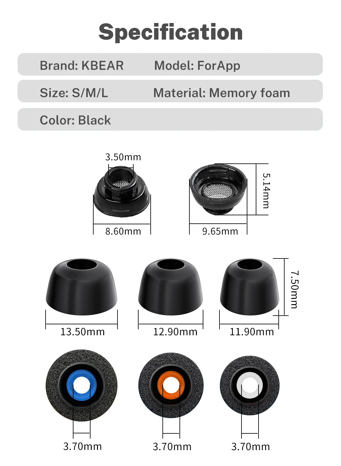 KBEAR 11 auriculares puntas auriculares 1 par (2 piezas) 5 pares (10 piezas) con tamaño S M-L para Apple Airpods auriculares