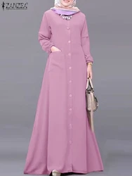 Elegant Women Muslim Dress ZANZEA Turkey Abaya Dubai Robe Spring Long Sleeve Buttons Down Maxi Vestidos Kaftan IsIamic Clothing