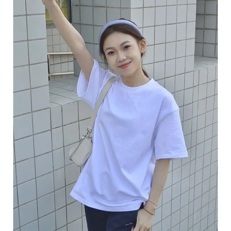 Pure Cotton Round Neck Short Sleeved T-shirt Loose and Slimming Korean Version Design Sense Niche Half Sleeved Base Shirt