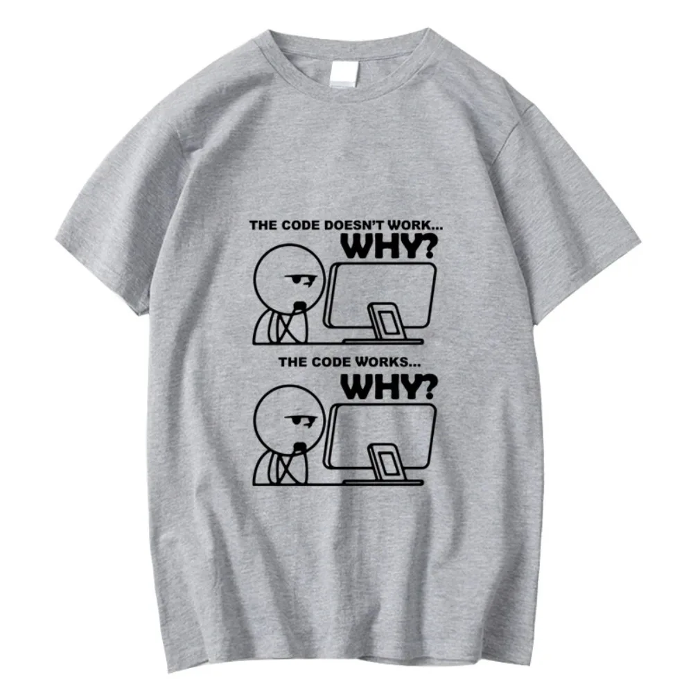 

Men's T-shirt 100% pure cotton fun programmer print summer casual loose round neck men's short sleeved T-shirt men's and women's