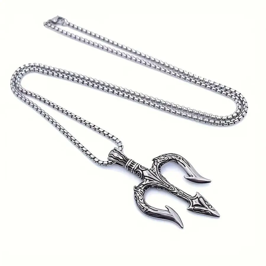 1/5/10/20/50/100pcs Fashion Classic Trendy Nordic Viking Amulet Silvercolor Poseidon Trident Pendant Necklace for Men Personalit
