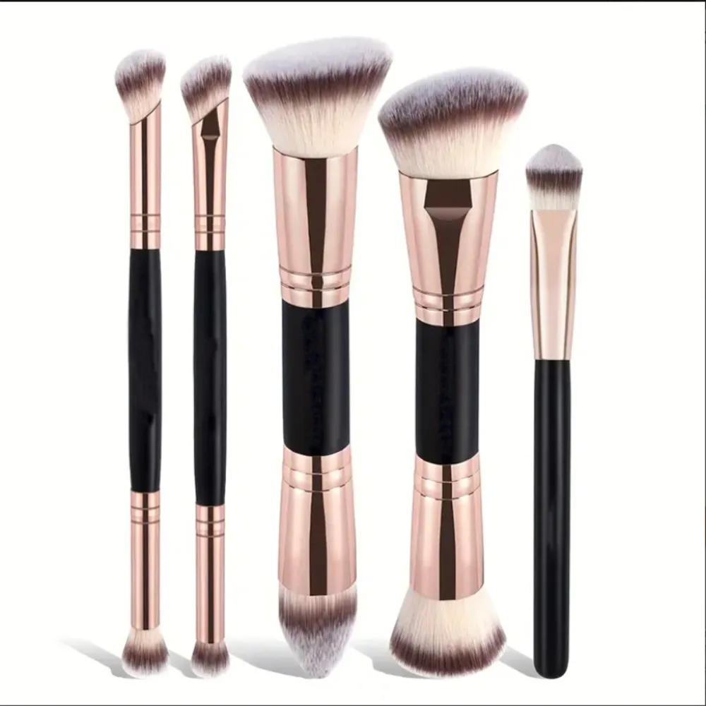 5 pçs pincéis de maquiagem de ponta dupla fundação blush pó contorno escovas de cabelo sintético macio profissional conjunto de ferramentas cosméticas