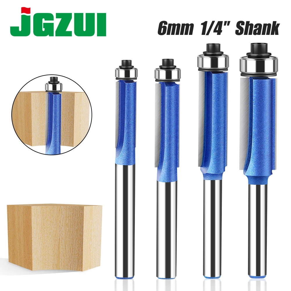 6mm 1/4in Shank Flush Trim Router Bit With Bearing Template Pattern Bit Trimming Cutters Woodworking Tool End Mill