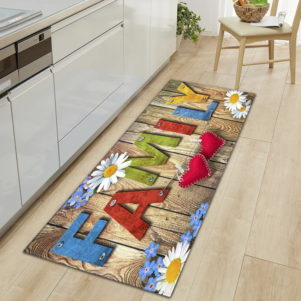 Entrance Doormat Kitchen Mat Hallway Wood Grain Bedroom Living Room Floor Decoration Rug House Balcony Bath Non-Slip Foot Carpet