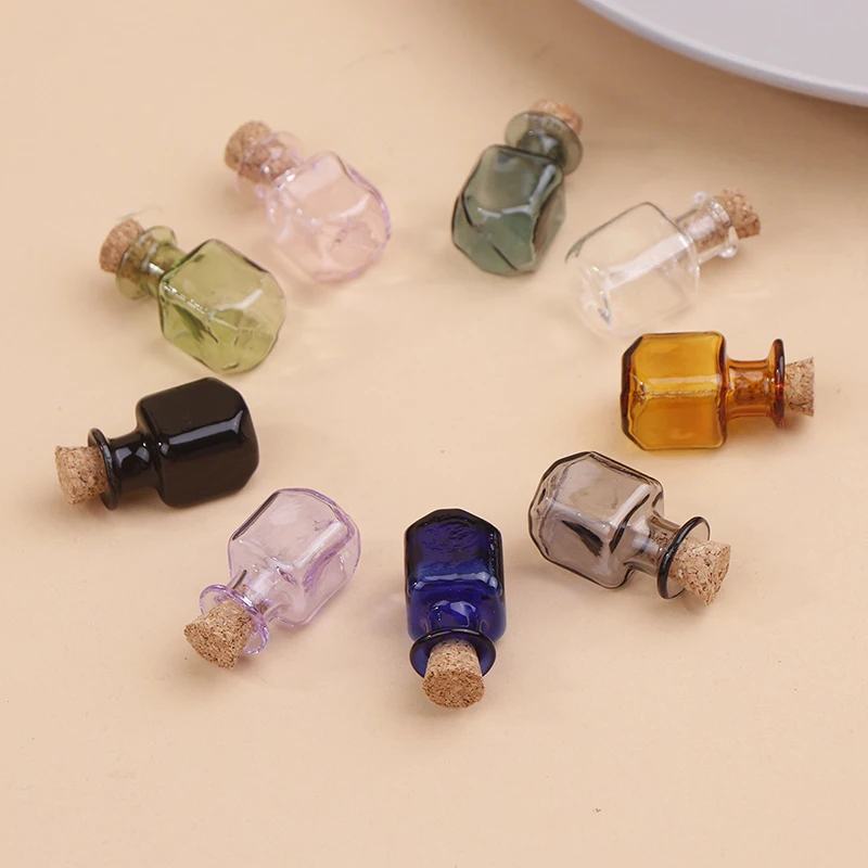 Cute Mini Glass Multicolor Bottles Rectangle Bottles With Cork Little Bottles Gift Tiny Jars Vials Small Containers