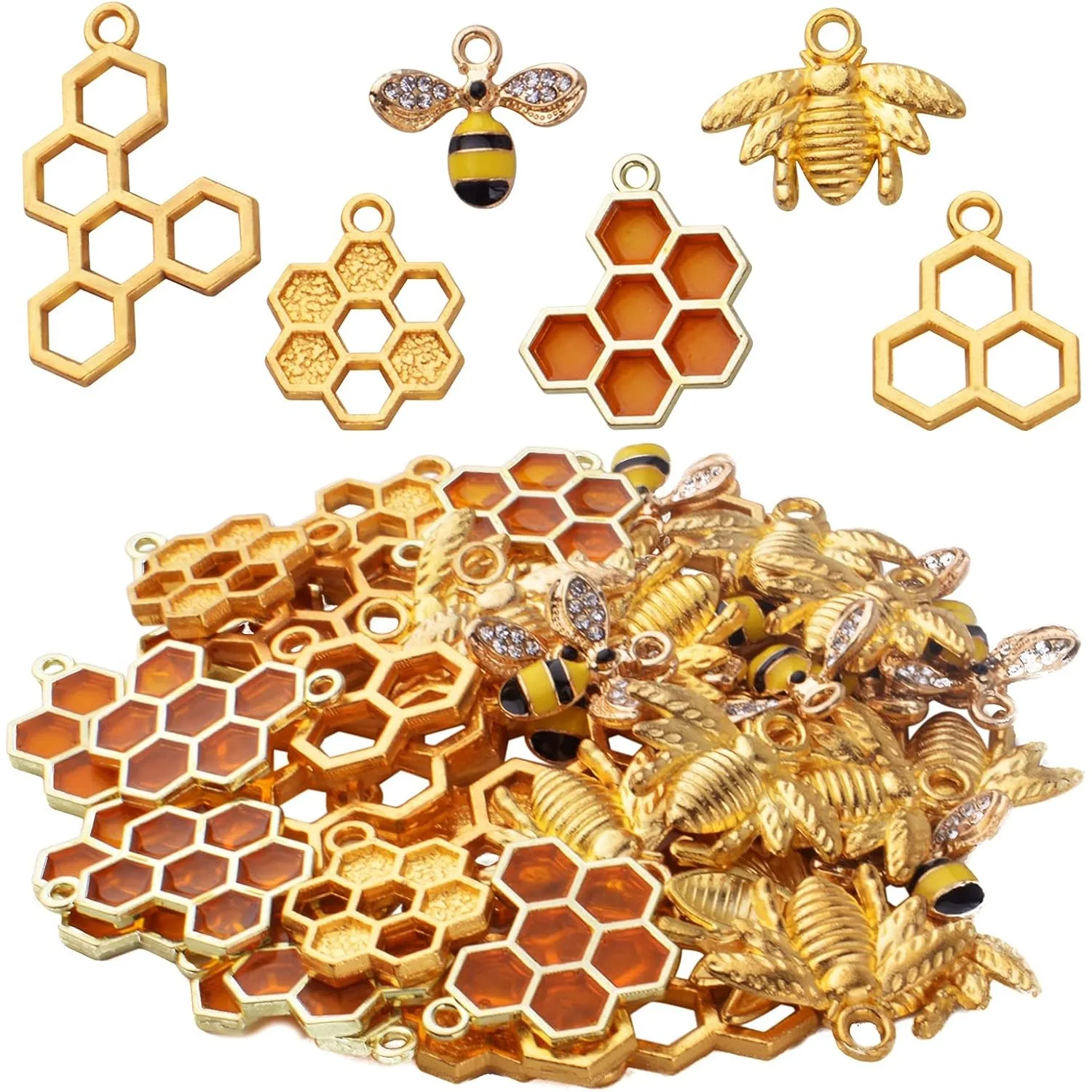 

50pcs Honeycomb Bee Charms Enamel Rhinestone Alloy Honeybee Charms Pendants for DIY Necklace Earrings Bracelet Jewelry Making