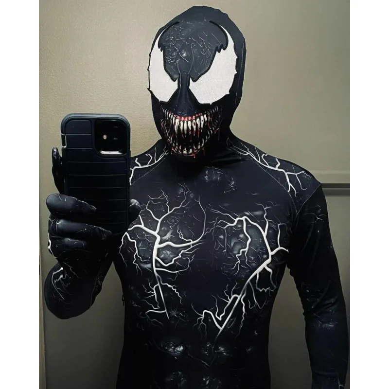 Nieuwe Halloween Volwassenen Kinderen Gif Symbioot Spidycosplay Kostuum Bodysuit Zentai Tweede Huid Pak Mannen Feest Jumpsuit