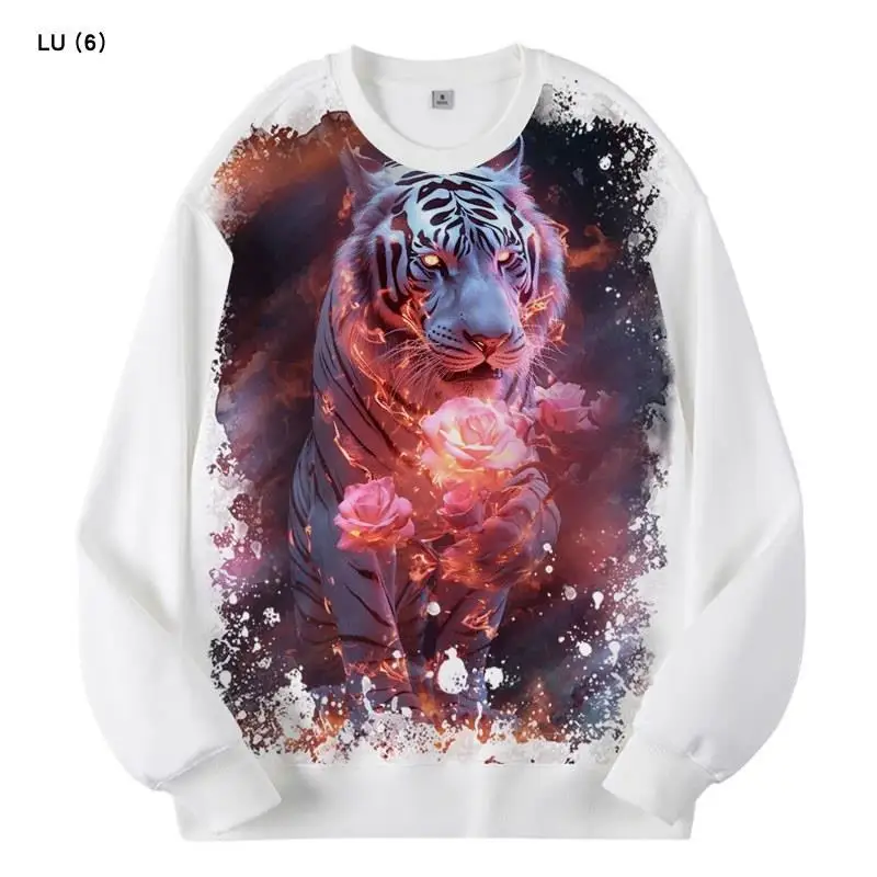 

New Tiger Pattern round Ne Fce Lined Digital Clothing Outerwear Men's Hoodie Comfortable Warm Polyester Fiber Sweatirt