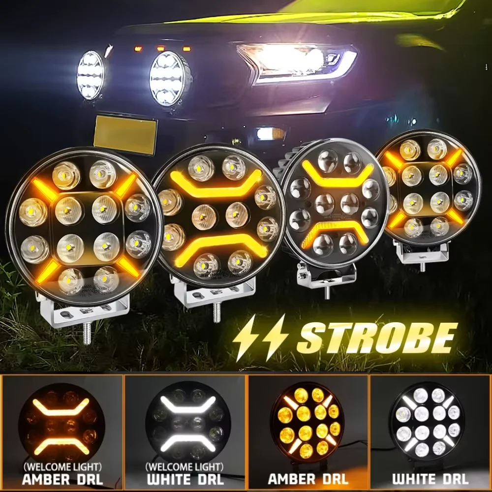 2 Pcs 7 inch/9 inch Round 120W Led Work Light 12V 24V Yellow White Led DRL Off Road Fog Lamp For Truck 4X4 4WD Car Accessories