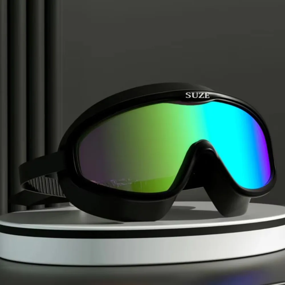 Large Frame Swimming Goggles Waterproof with Glasses Case Swim Training Glasses Elastic Anti-fog Water Racing Glasses