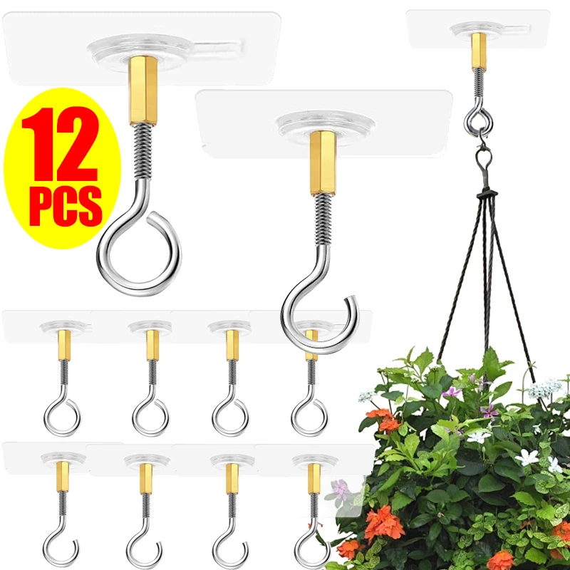 Metal Ceiling Hooks Wall Mounted Hanging Basket Hooks Plants Flower Pots Lanterns Hanging Holder for Outdoor Garden Decor Tool