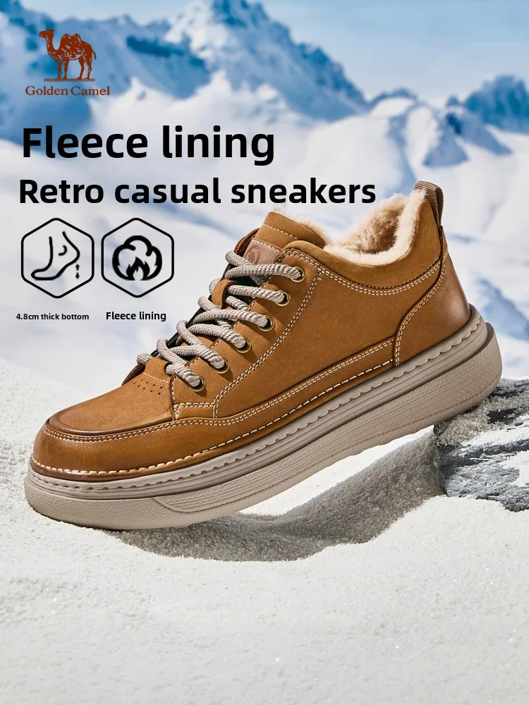 Golden Camel Men's Snow Shoes 2026 Winter Plus Velvet Warm Casual Leather Ankle Boots Outdoor Wear-Resistant Non-slip Sneakers
