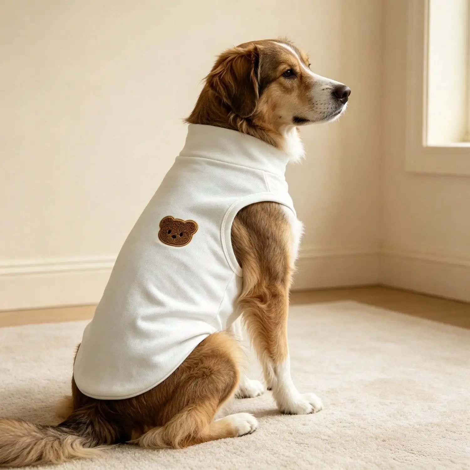 Ärmelloses Rollkragen-Hundeweste für große Hunde, weiche Strickkleidung für Haustiere mit niedlichem Bären-Applikationsaufnäher, warmes Hausoutfit – Detail 11