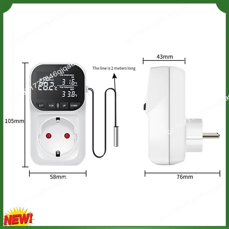 A48I 1 Piece Digital Temperature Controller Switch Plug With Sensor For Home, Greenhouse Aquaculture EU Plug
