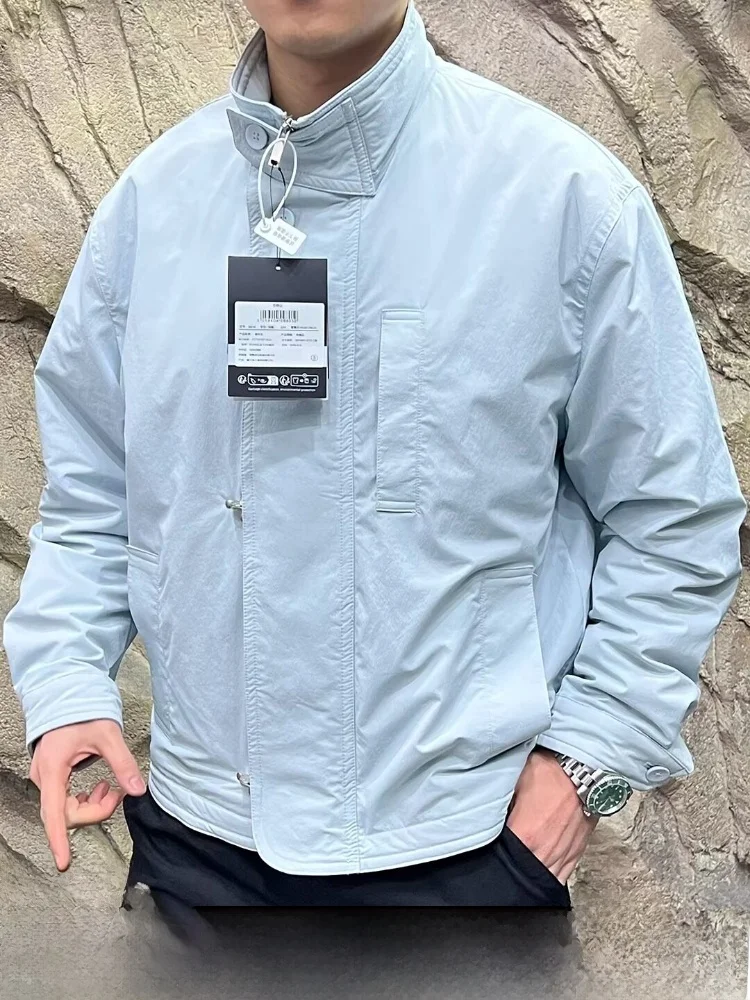 

Теплое королевское мужское уличное хлопковое джинсовое ветрозащитное лобстерное синее осенне-зимнее модное длинное пальто-све