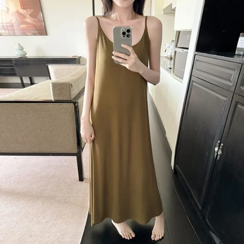 New Summer Woman Camisole Nightdress Chest Padding Lady Sexy Open-back Loungewear Women Long Nightgown Casual Homewear Ladies