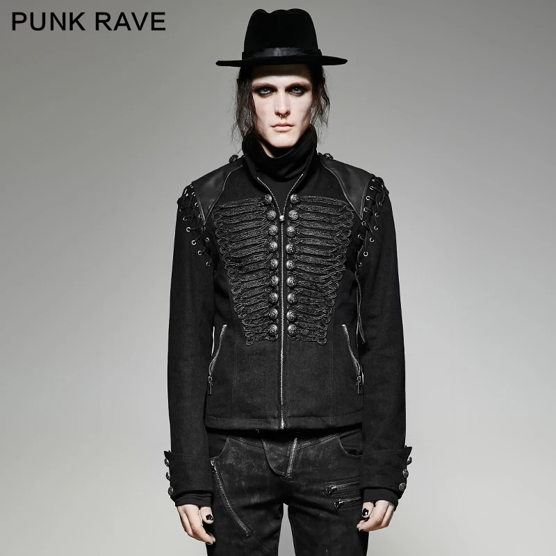 Punk Rave Men's Rock Military Detachable Sleeves Design Coat With Standing Collar Y721