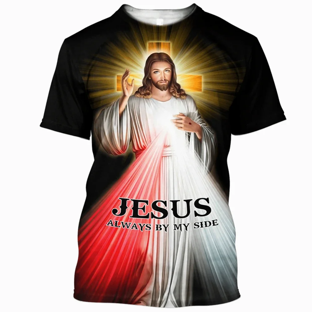 

3D Printed Christian Jesus and Lion Quick Dry Breathable Sport Men's Plus Size Round Neck T-shirt Camiseta Deportiva Hombre