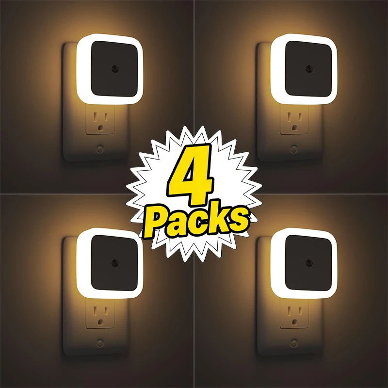 Dusk to Dawn Night Light Plug in,4-Pack LED Warm White Night Lights for Wall Outlet,Automatic Night Lamp,Bedroom,Bathroom,Kids