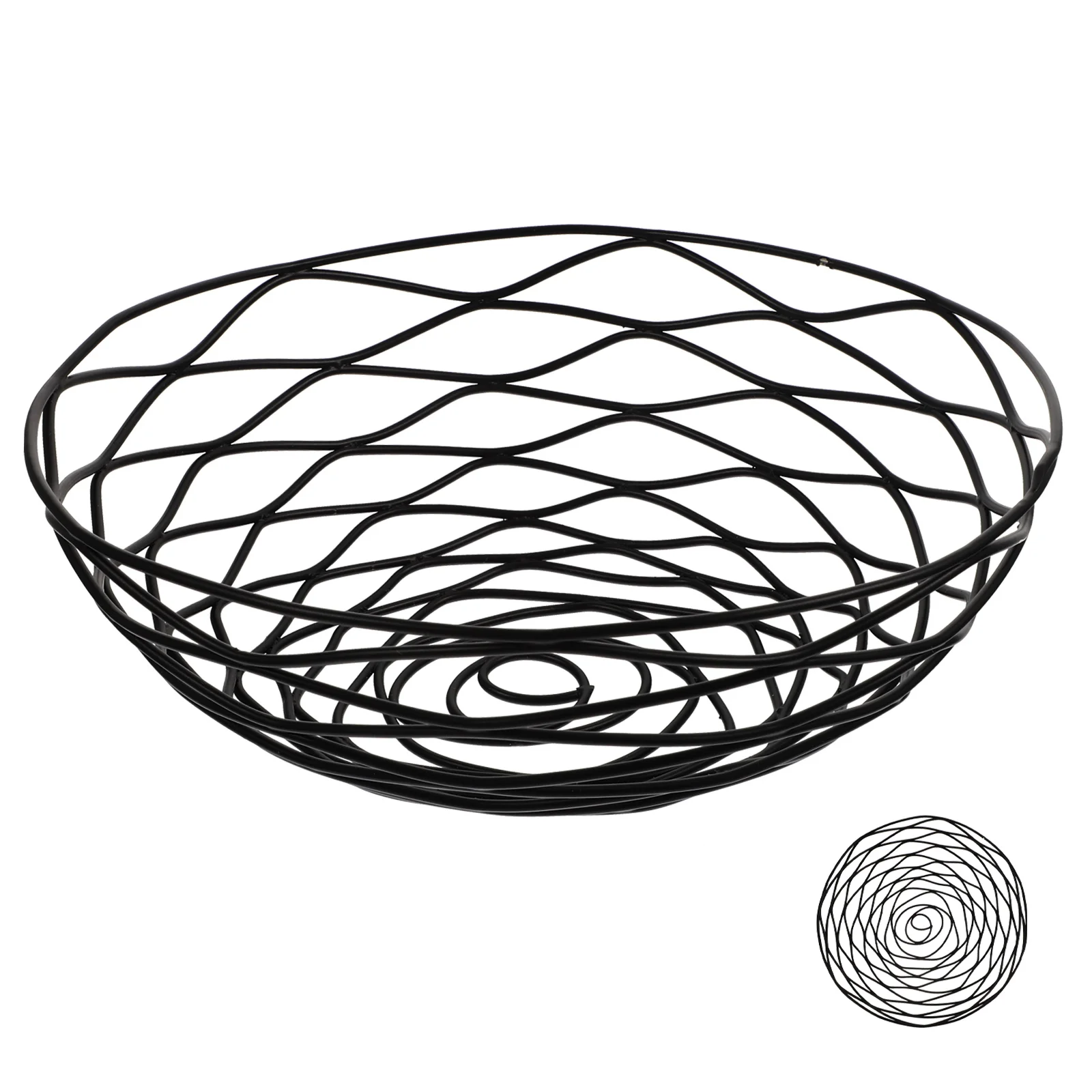 

Black Metal Bread Basket Round Wire Fruit Vegetable Holder Kitchen Tabletop Storage Serving Picnic Wedding Home Hotel