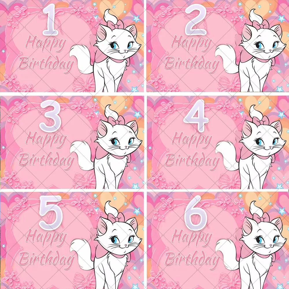 

Cute Pink Marie Cat Theme Number Backdrop Birthday Party Decoration Banner Photo Baby Shower Supplies Background Props Kid Gifts