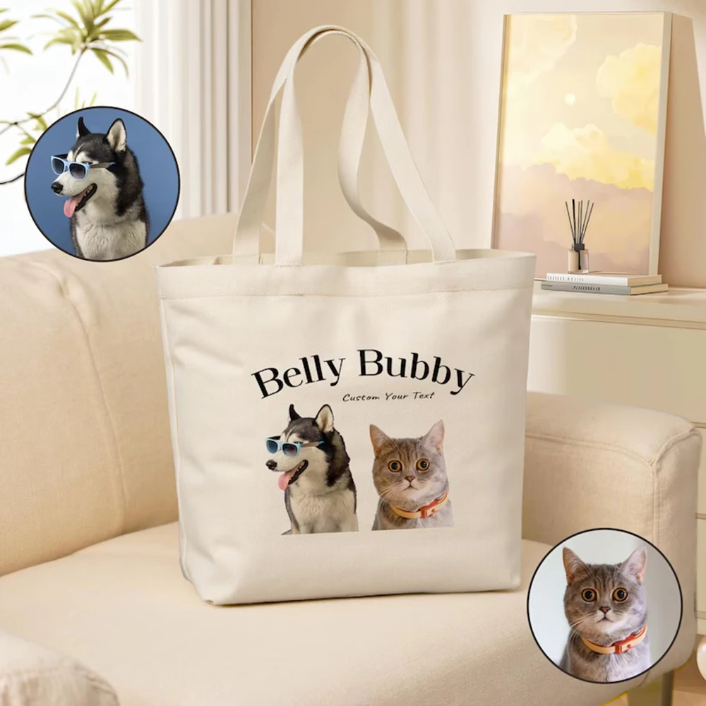 

Canvas Tote Bag Custom Personalized Cotton Beach Shopping Bag Dog Portrait Print Reusable Handbag Name Tote Bag Pet Owner Gift