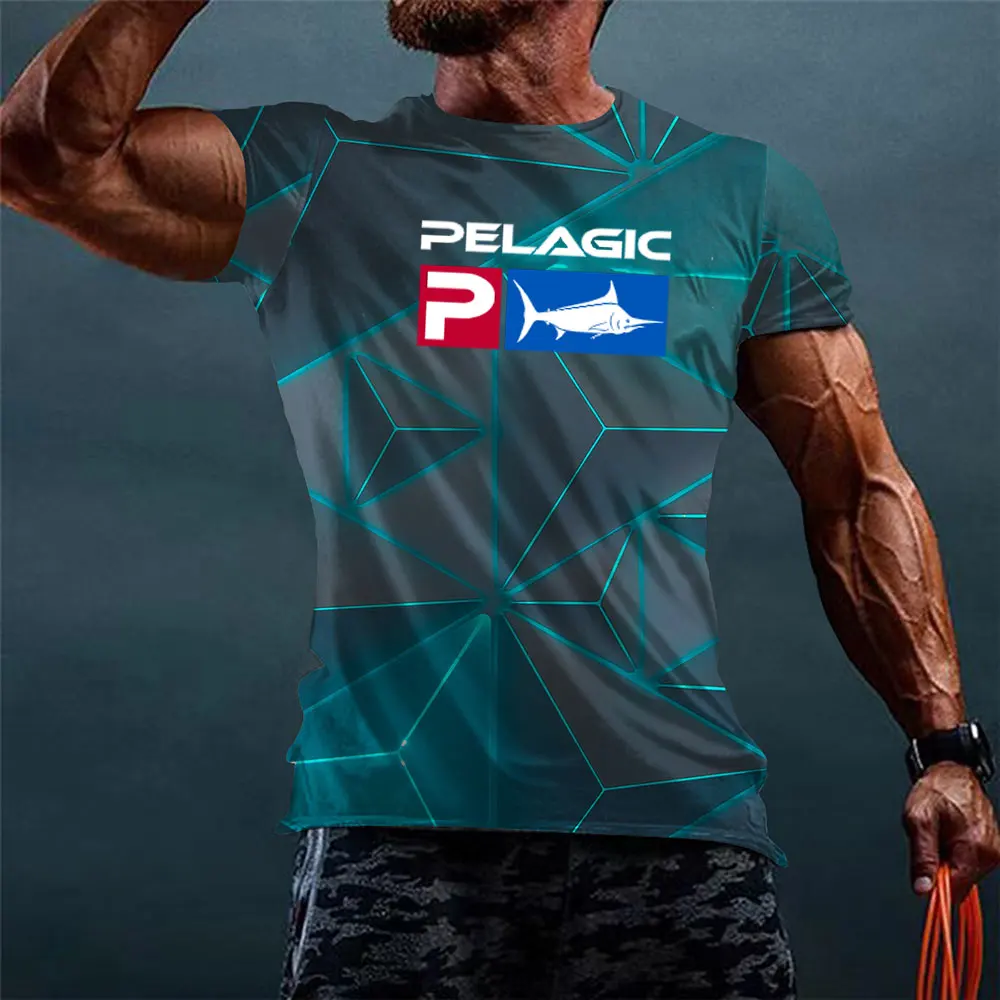 

Летняя рыболовная рубашка с геометрическим рисунком, мужские топы с коротким рукавом и защитой от ультрафиолета, одежда для рыбалки, 2024