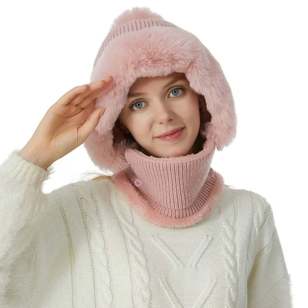 Fashion Winter Cap Mask Set Thicken Warm Windproof 2in1 Scarf Hat Ear Protection Neck Protector Balaclavas Hat Ski