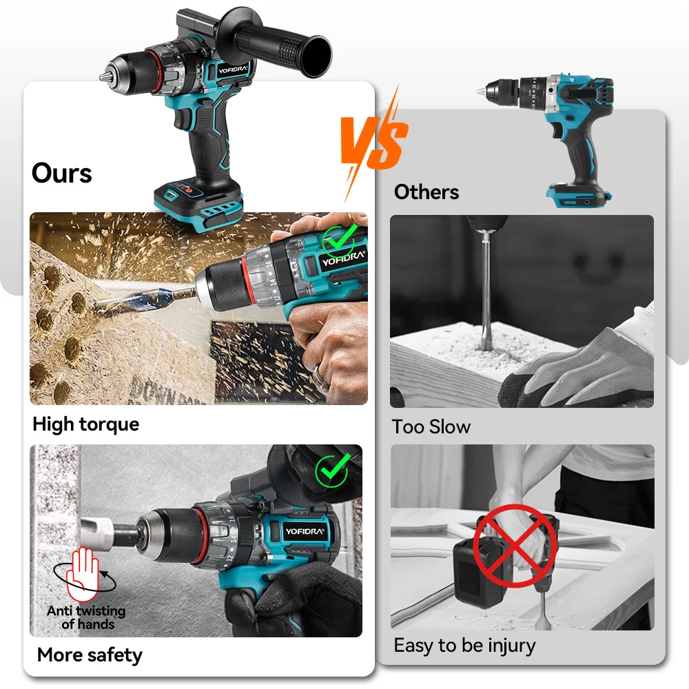YOFIDRA 700N.m 13mm Brushless Electric Impact Drill Cordless Screwdriver DIY Ice Breaking Power Tools For Makita 21V Battery Pin