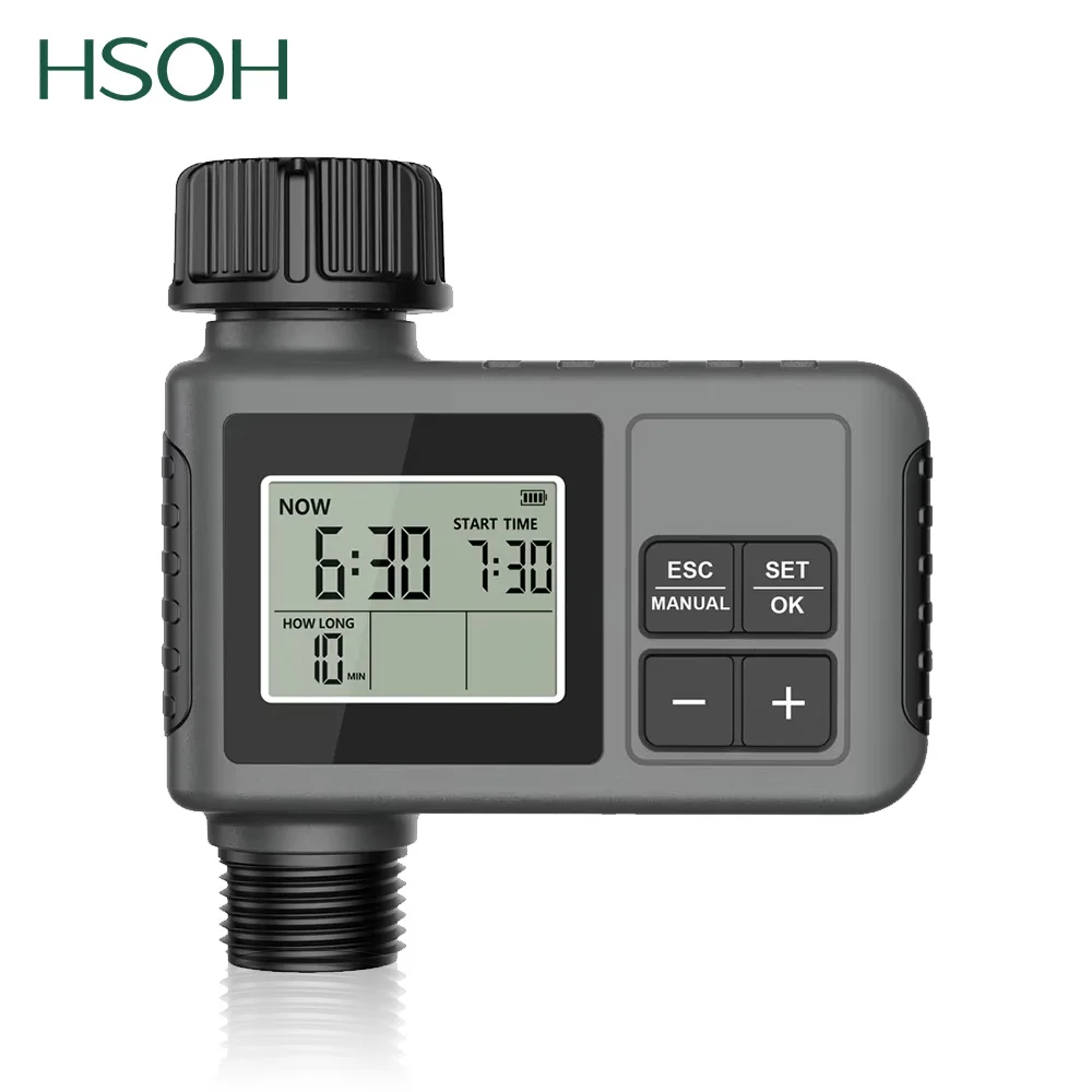 HSOH SGW01 Home Garden Water Timer with LCD Display, Programmable Irrigation Controller and Tap Timer for Automatic Watering