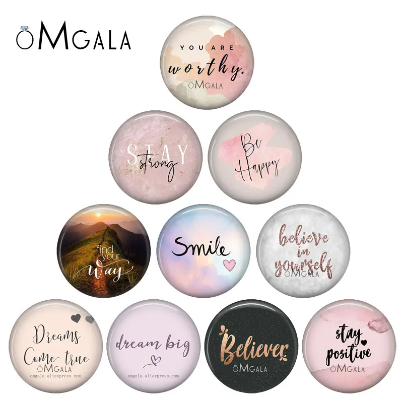 Phrase de motivation avec photo ronde en verre, cabochon à dos plat, Fleece Believe, démo, résultats exécutifs, 10mm, 12mm, 14mm, 18mm, 20mm, 25mm, 30mm