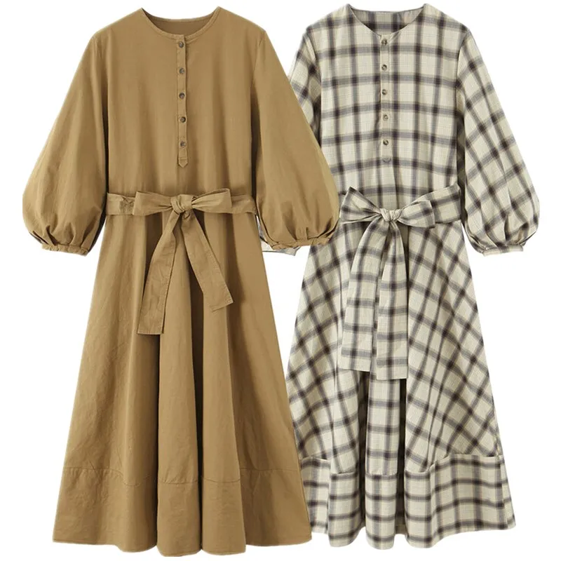 Neue 2025 Herbst Reine Farbe Lange Sve runde Ne Dr frauen Pendler Vielseitig Dr irt Sle Casual Szene Damen Dr