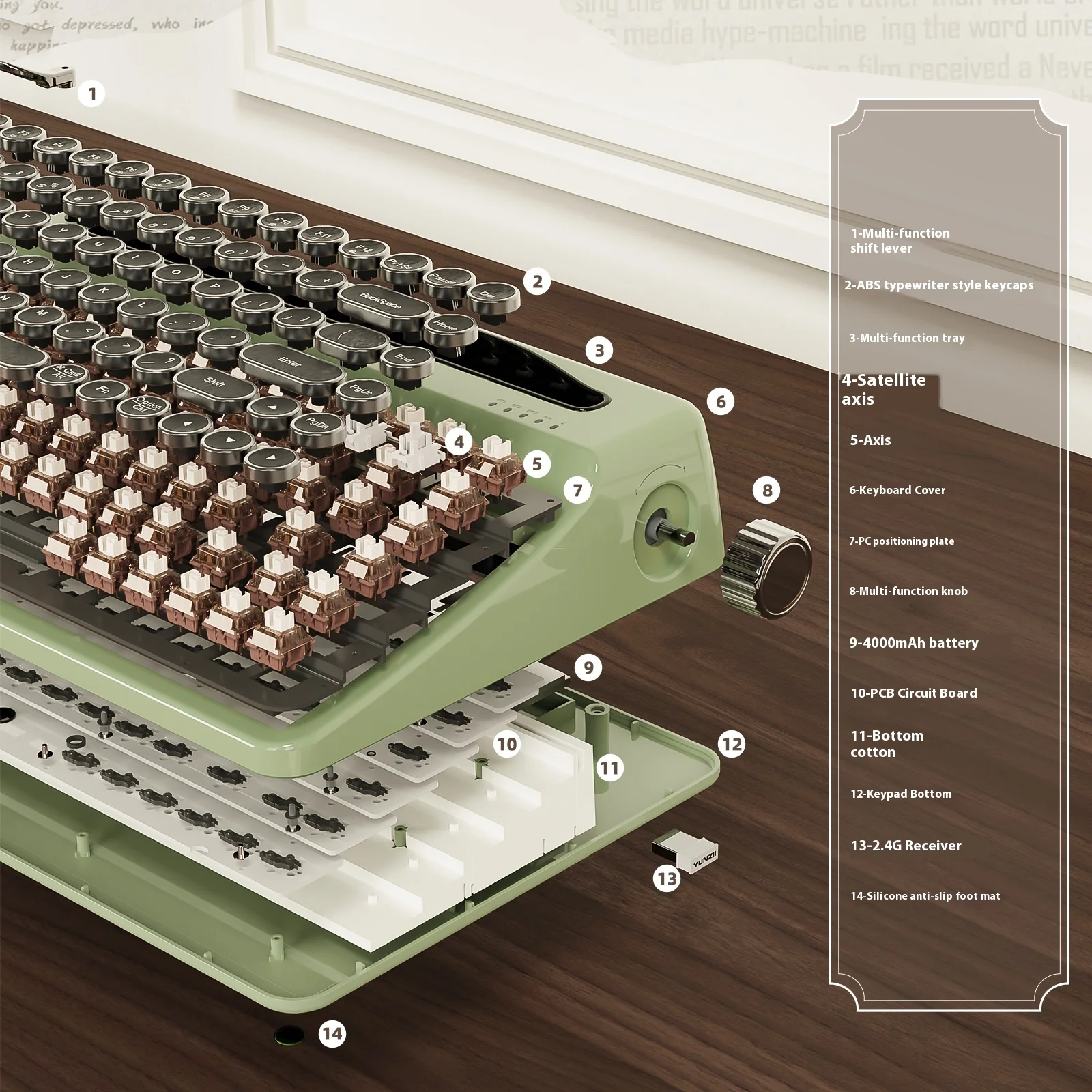 Yunzii Ql75 Teclado mecánico Tri Mode Máquina de escribir inalámbrica Máquina de escribir retro Qmk/Teclado a través Rgb Hot-Swap Punk Keycap redondo