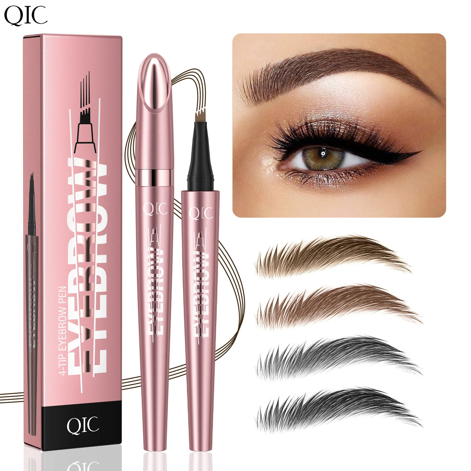 4 Fork Tip Eyebrow Pencil 3D Microblading Waterproof Dark Brown Natural Color Fine Stroke Magic Eyebrow Pencil 2024 New Ladies