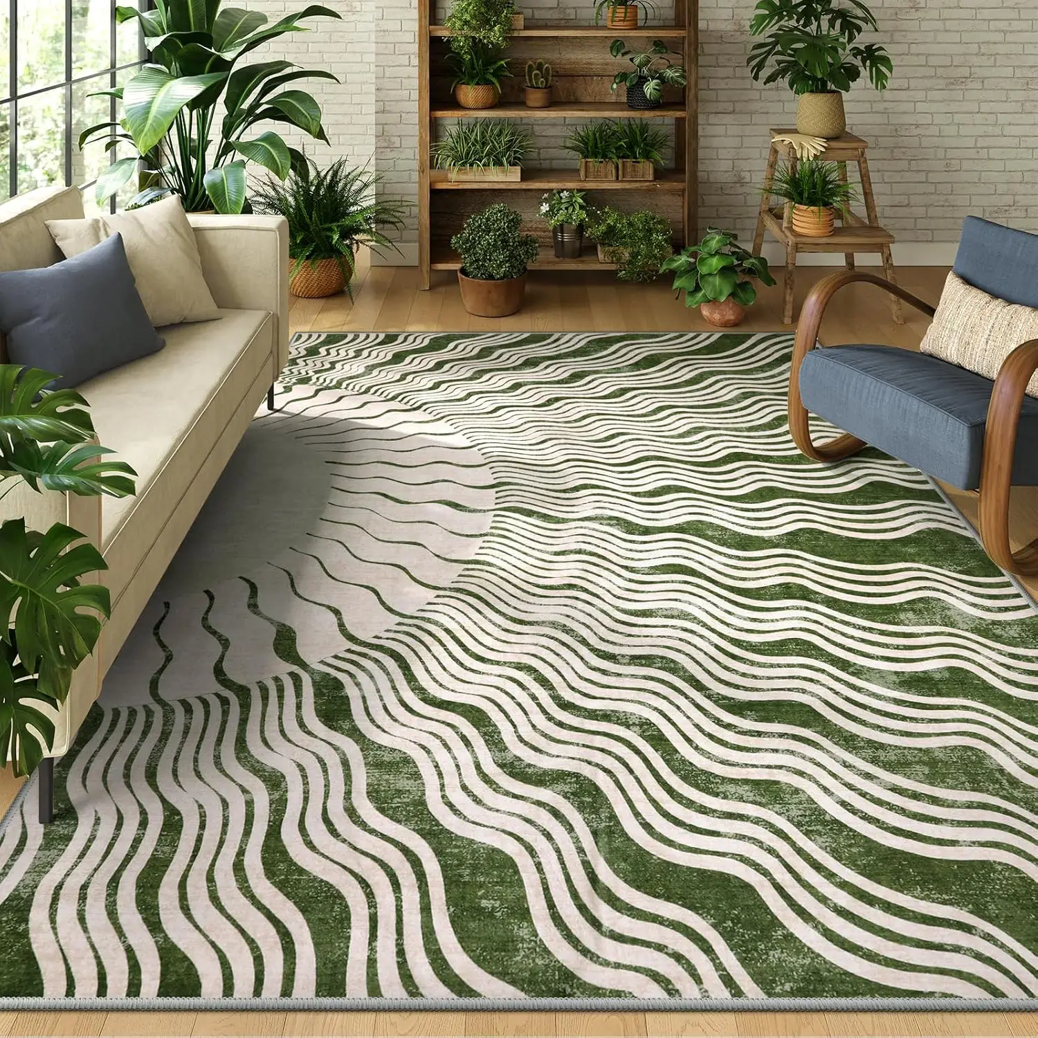 

Boho Area Rugs, Soft Washable Rugs Green Rugs for Living Room, Ultra-Thin Non-Slip Bedroom Rug Classroom Rug Large Carpet